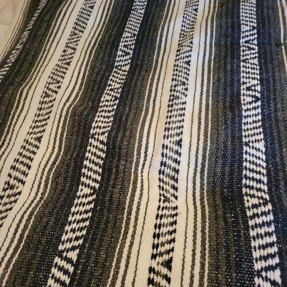 Vintage Afghan Blanket Large Black White Green Retro Fringe Handmade Goth Boho - Picture 5 of 7